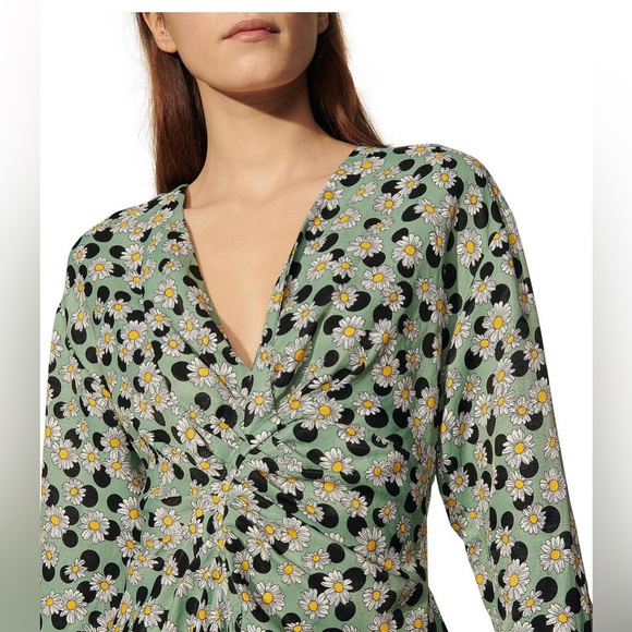 NWT SANDRO Angele Ruched Printed Daisy Mini Dress - Size 40 - Picture 3 of 14
